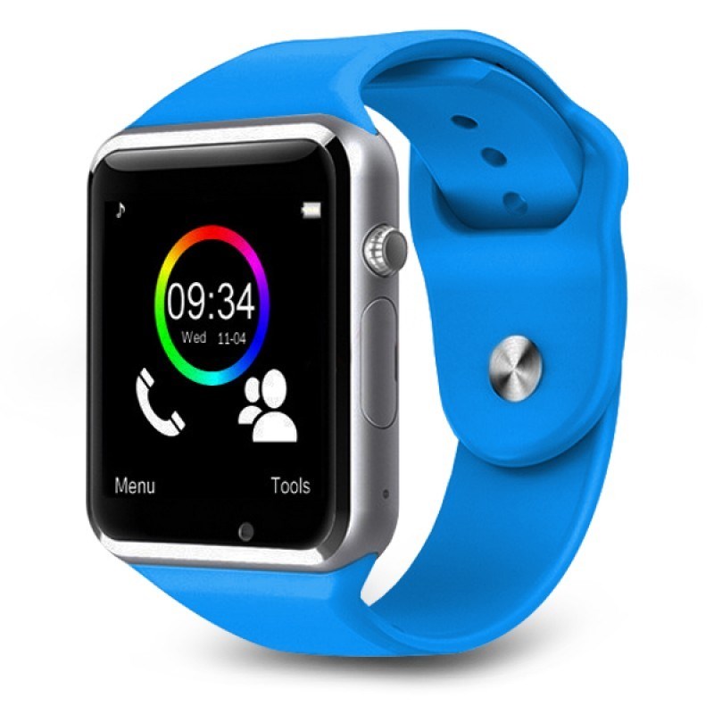 Умные часы Smart Watch A1, цвет серебро, голубой ремешок