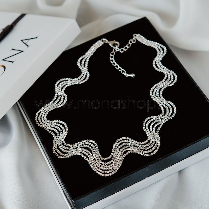 Ажурное колье с белыми кристаллами Swarovski «Млечный путь»