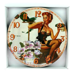 Часы-ретро Pin Up «Девушка с попугаем»
