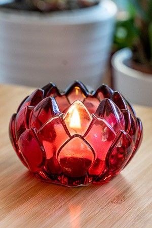 Подсвечник БУТОН ЛОТОСА, стекло, бордовый, 8 см, Goodwill