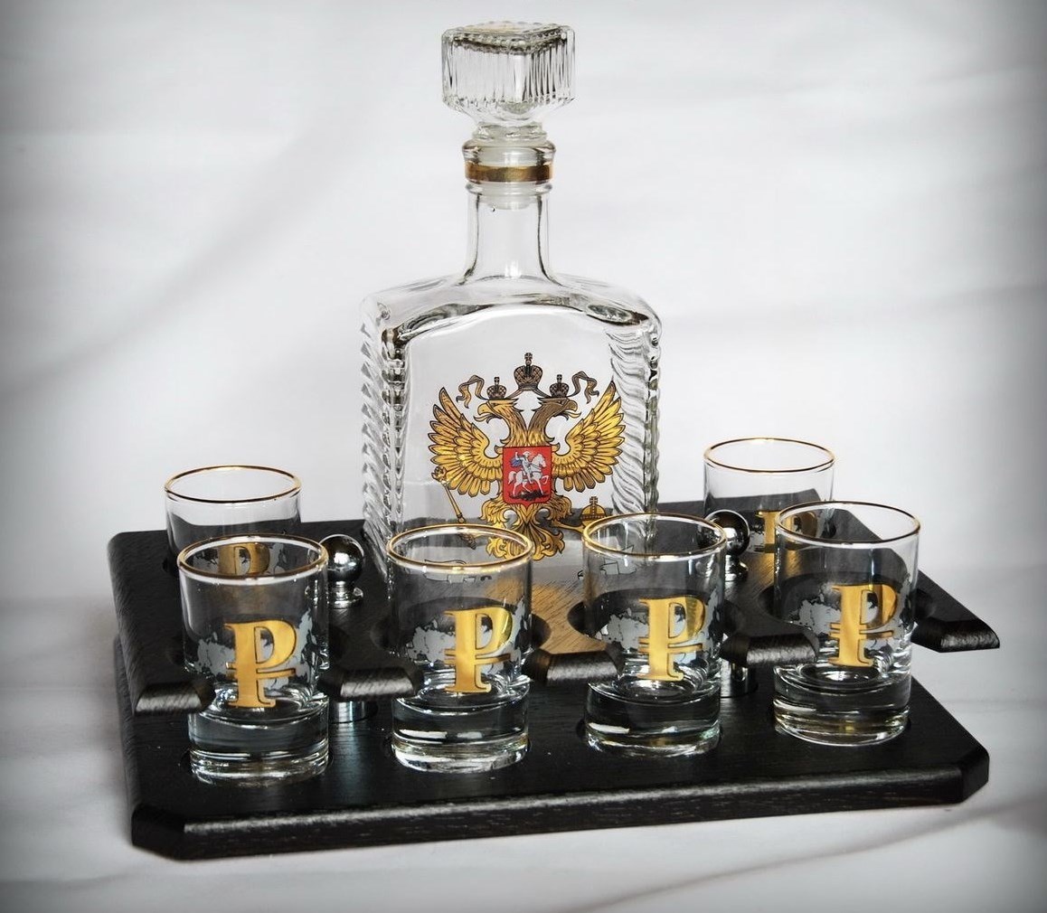 Набор для водки Золотой рубль, штоф+6 стопок