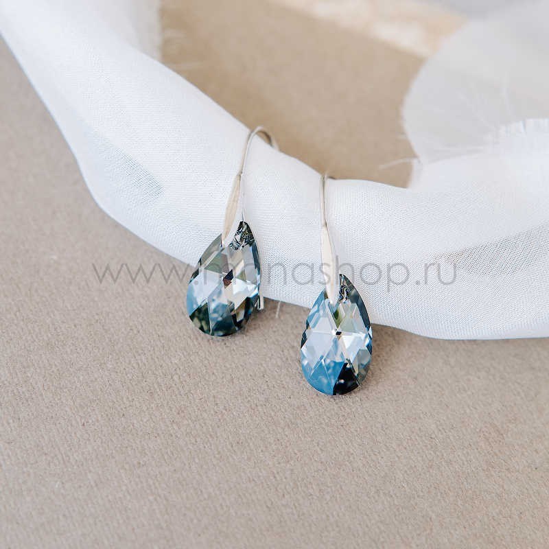 Серьги-капли Свечение с серыми кристаллами Swarovski