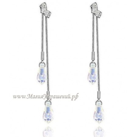 Серьги двойные Нежный Перламутр с кристаллами Swarovski