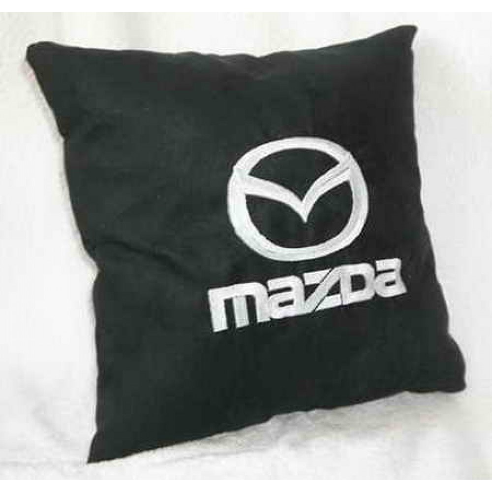 Черная подушка с белой вышивкой Mazda