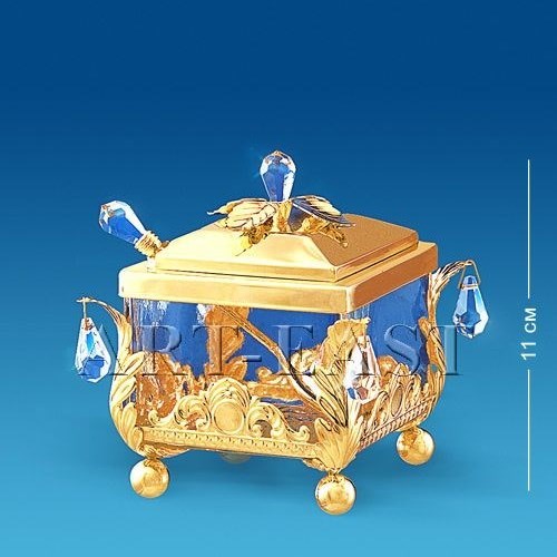 Квадратная позолоченная сахарница с кристаллами Swarovski