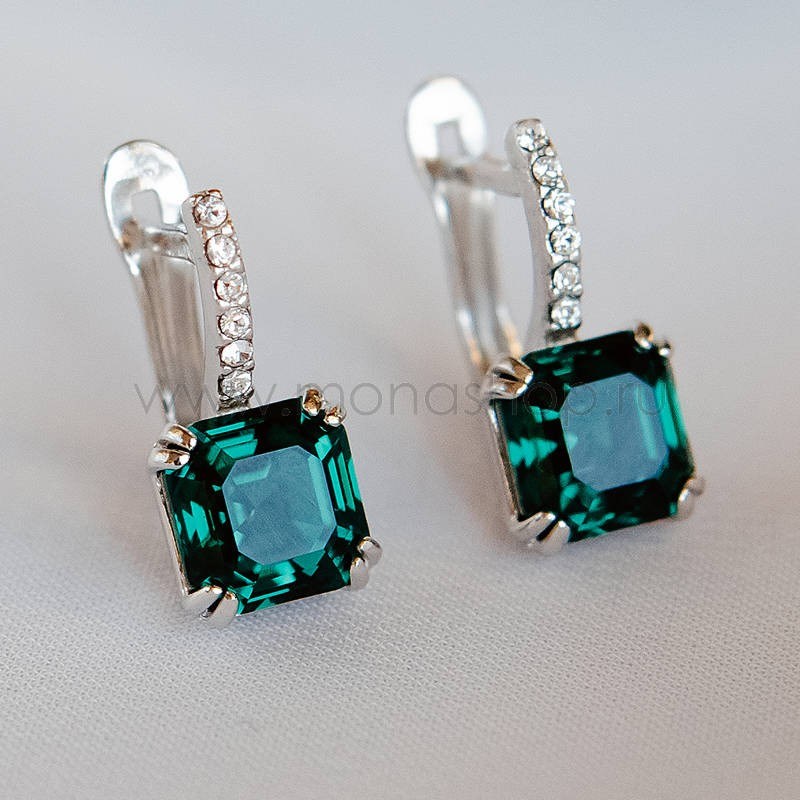 Серьги с изумрудными кристаллами Swarovski «Принцесса»