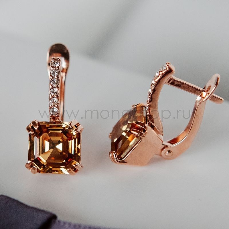 Серьги «Принцесса» с кристаллами Swarovski цвета шампань