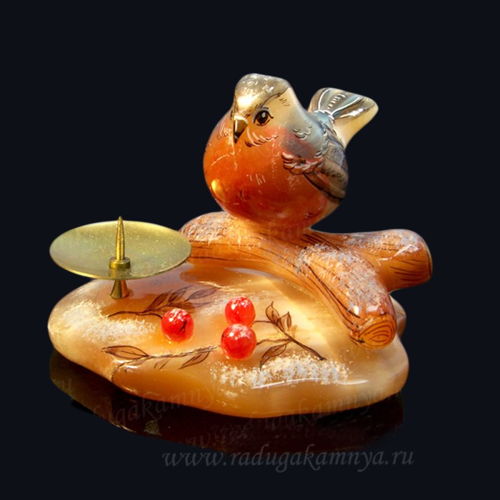 Подсвечник из селенита Снегирь