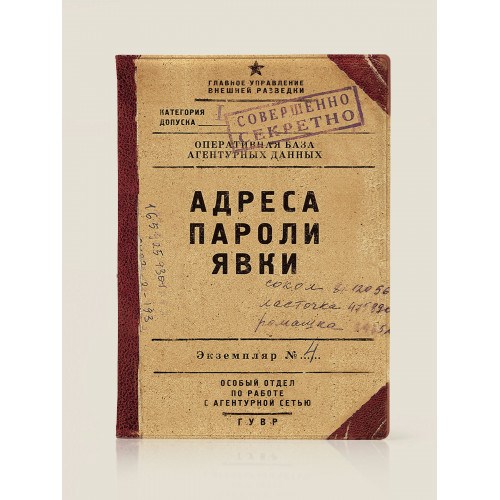 Обложка на паспорт «Адреса, пароли, явки»