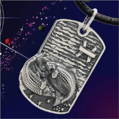 Серебряный жетон знак зодиака Рыбы с гравировкой