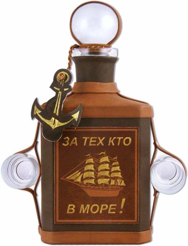 Кожаная бутылка для спиртного За тех, кто в море 0,75 л