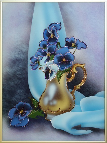 Картина Swarovski Кувшин и анютины глазки, 30х40 см, кристаллов 1172