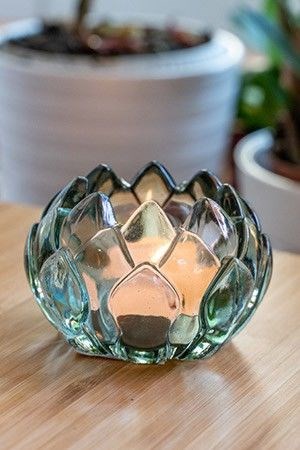 Подсвечник БУТОН ЛОТОСА, стекло, бирюзовый, 8 см, Goodwill