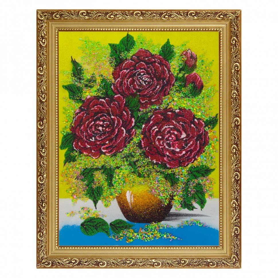 Картина с рисунком из каменной крошки Пионы в горшке
