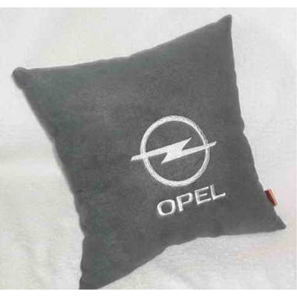 Темно-серая с белой вышивкой подушка Opel