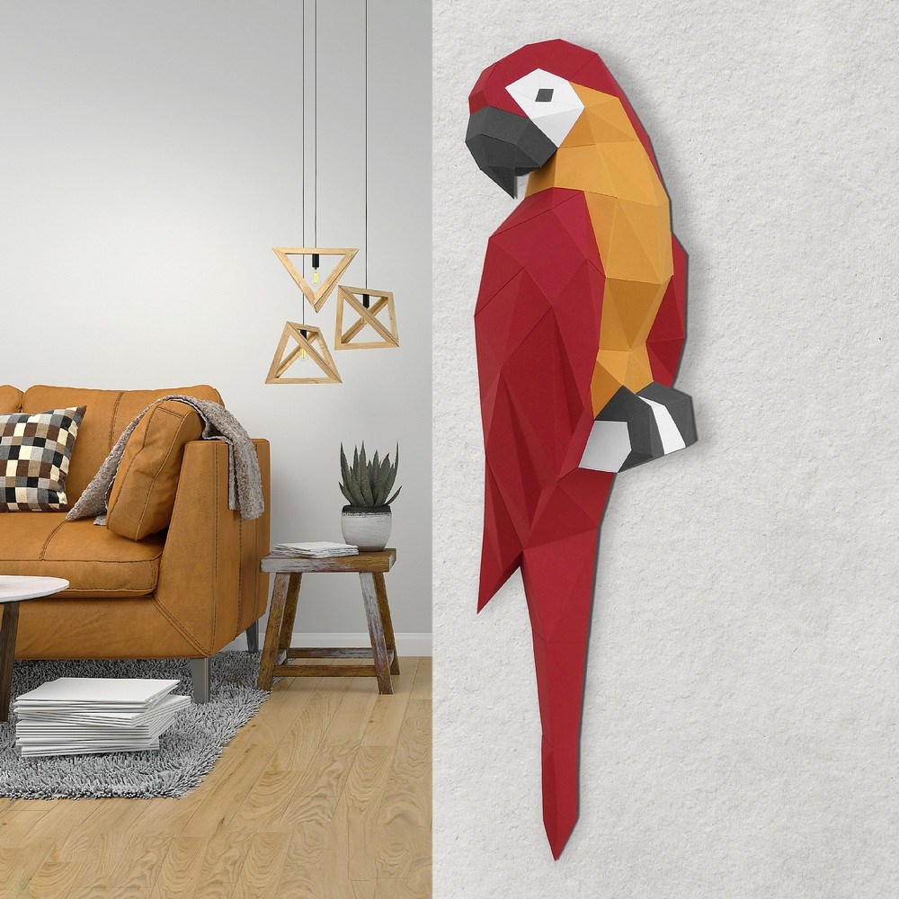 3D-модель Paperraz ПОПУГАЙ АРА (красный) на стену