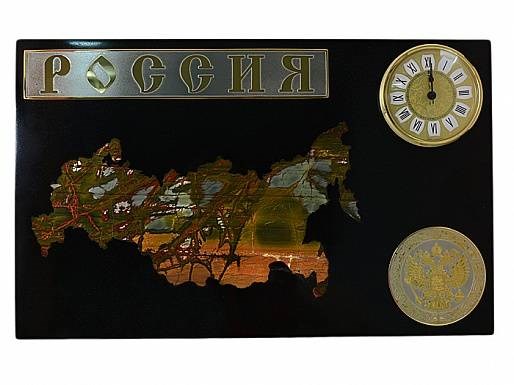 Настенные часы из яшмы "Карта России"