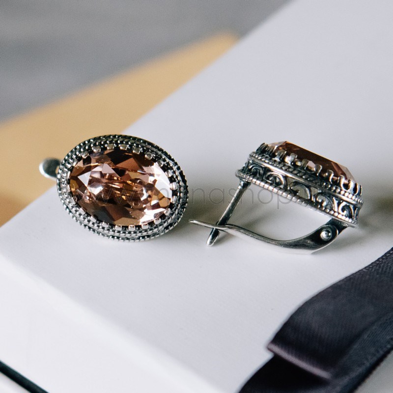 Серьги Винтаж с розовыми кристаллами Swarovski