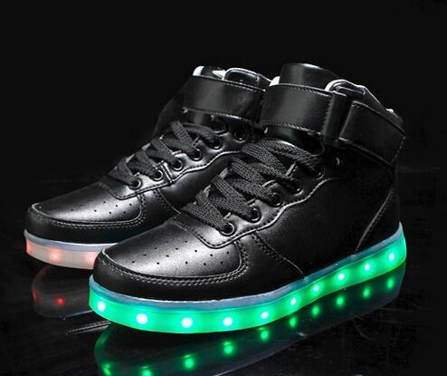Черные светящиеся LED кроссовки с высоким подъемом
