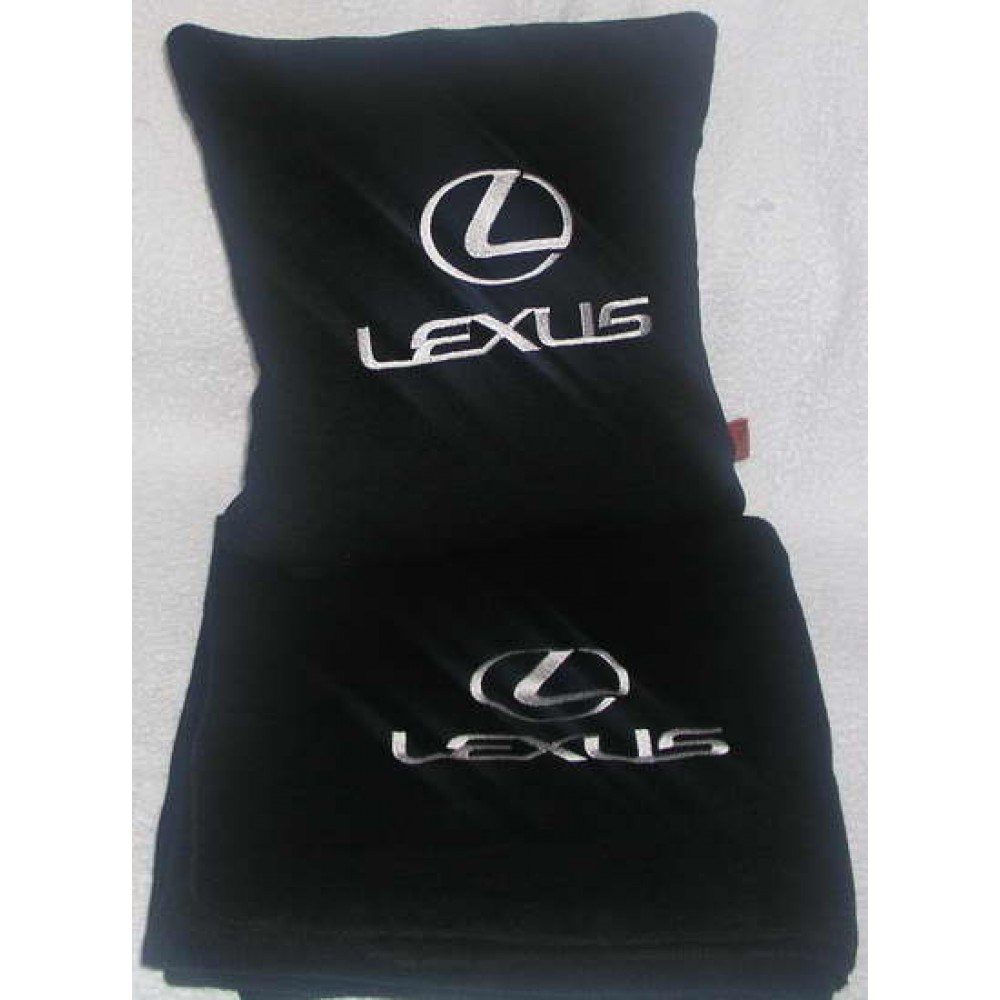 Черный плед с белой вышивкой Lexus