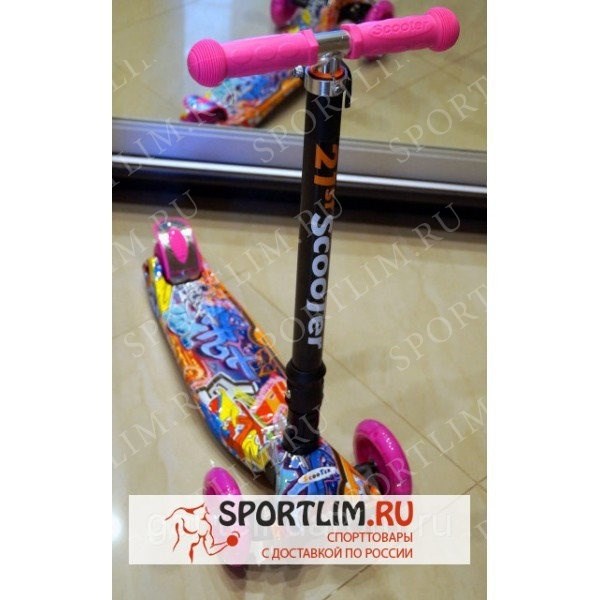 Самокат Scooter 21-st MAXI PRINT со светящимися колесами