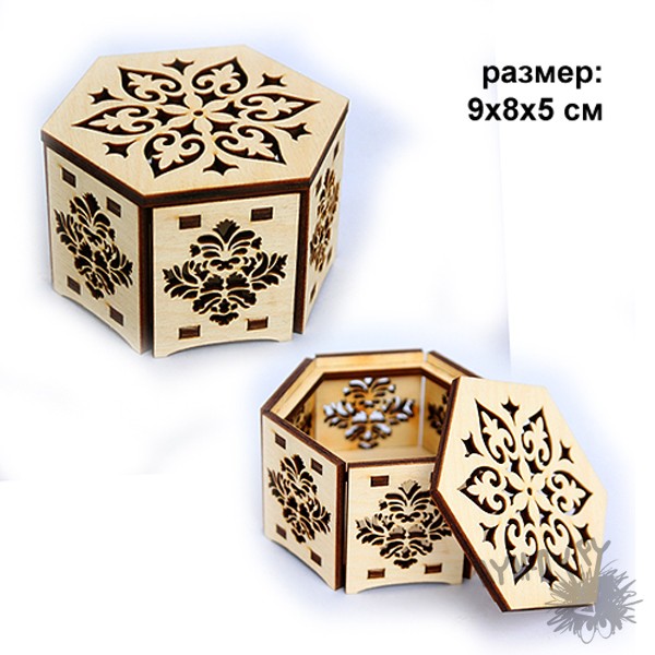 Деревянная резная шкатулка Шестигранная