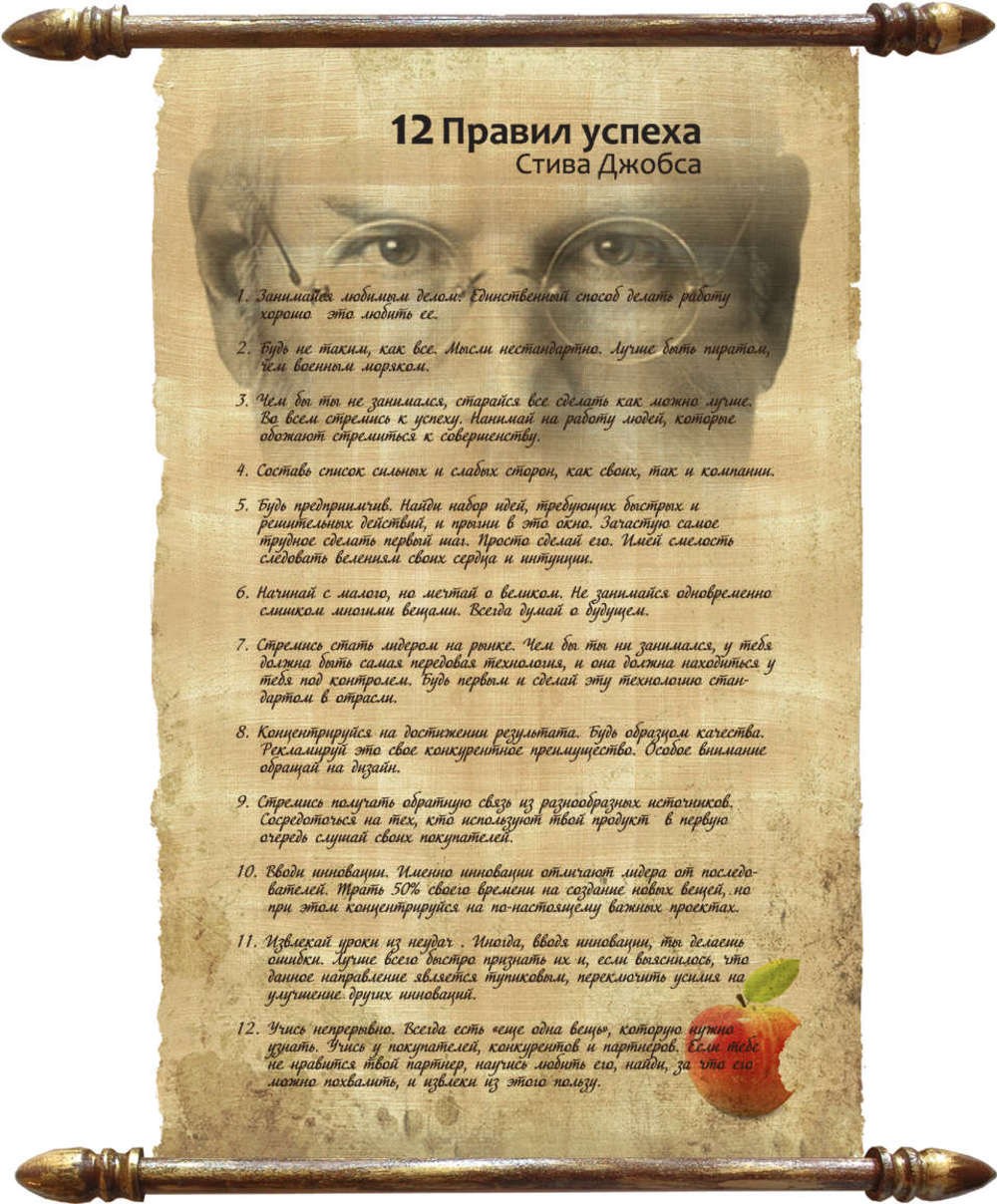 Поздравление 12 правил успеха от Стива Джобса на папирусе