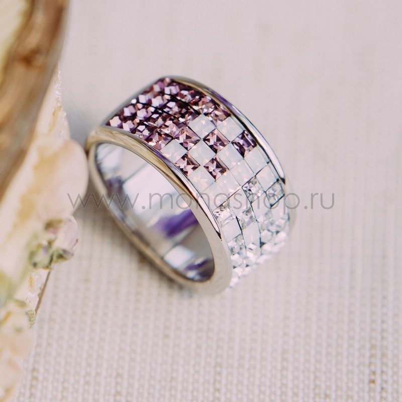 Кольцо «Рассвет» с фиолетовыми кристаллами Swarovski
