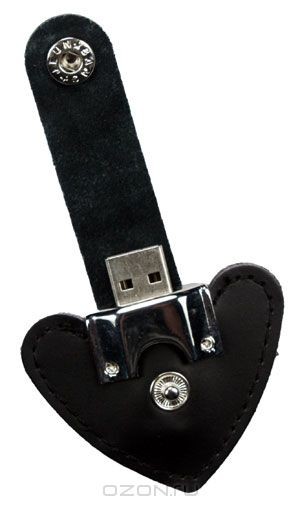 USB-флеш накопитель Сердце на застежке, цвет: черный, 4 Гб