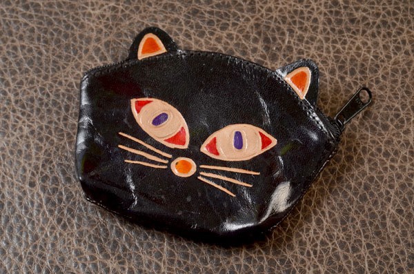 Монетница (кошечка, черный, кожа)