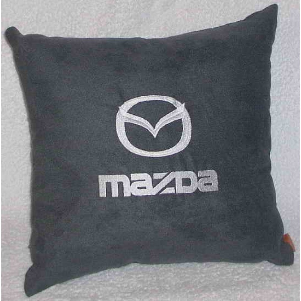 Темно-серая подушка с белой вышивкой Mazda