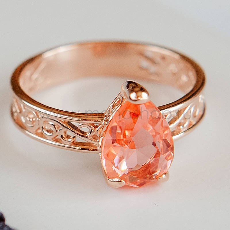 Кольцо с кристаллом Swarovski «Коралловые капли»