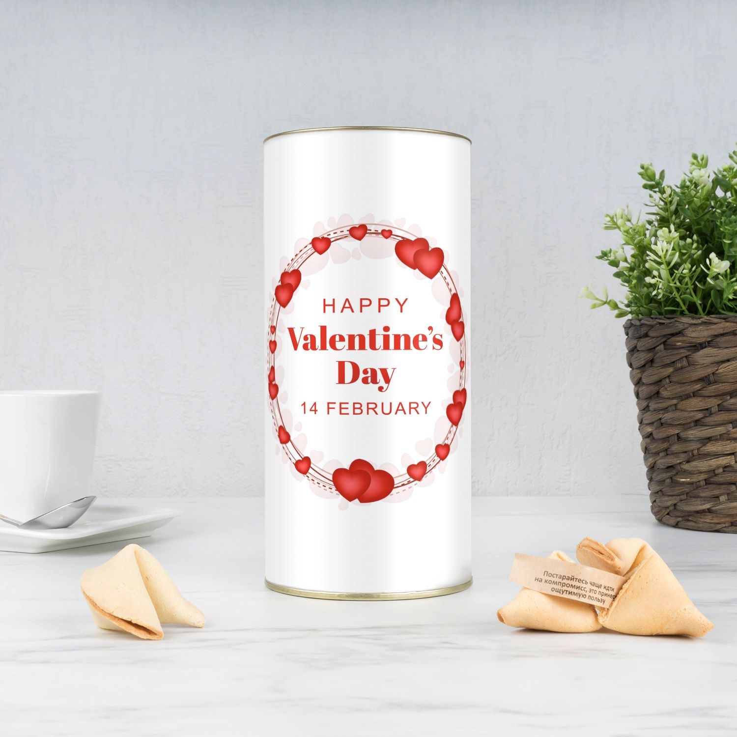 Печенье с предсказаниями в тубусе  Happy Valentine's Day