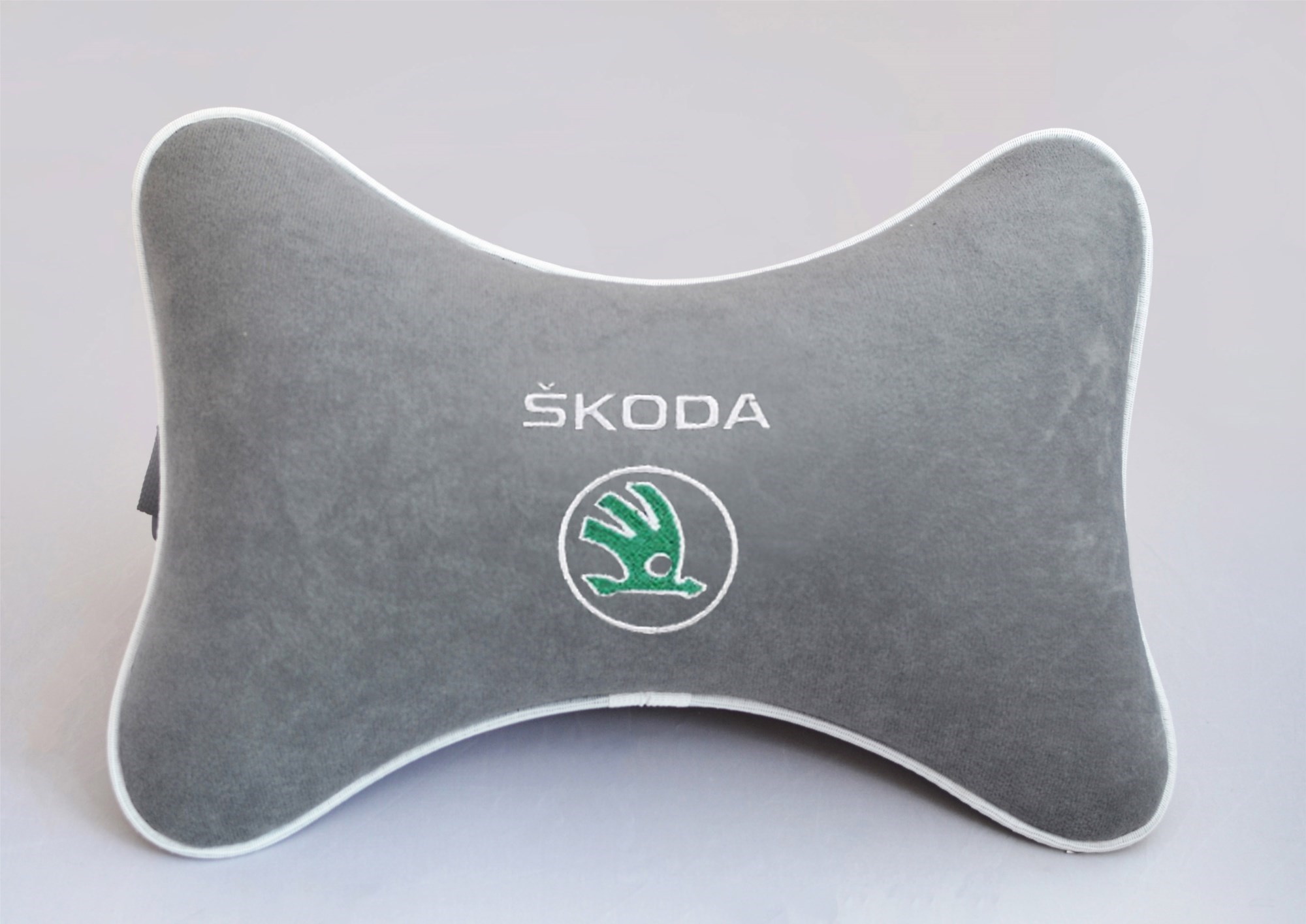 Подушка на подголовник из серого велюра Skoda