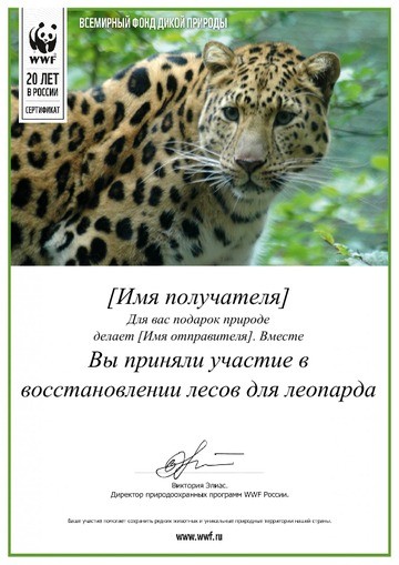 Именной электронный сертификат от WWF Лес для гепарда
