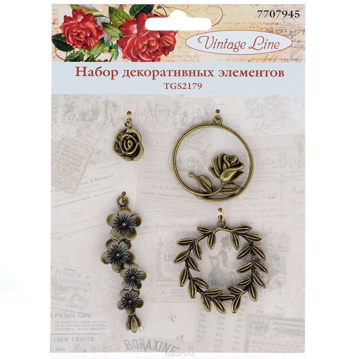 Декоративный элемент Vintage Line Цветы, 4 шт.