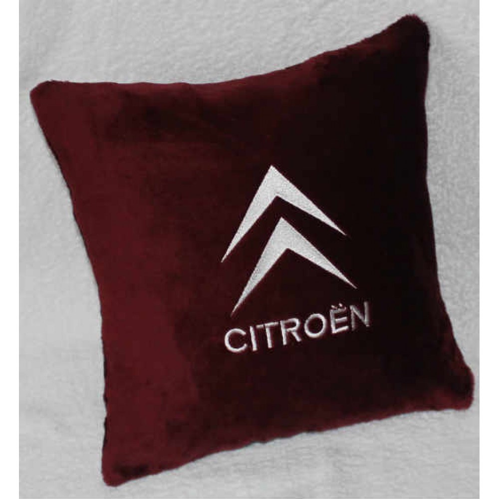 Бордовая с белой вышивкой подушка Citroen