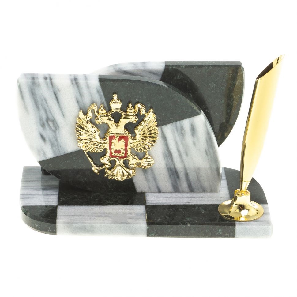 Визитница Шахматная из мрамора и змеевика