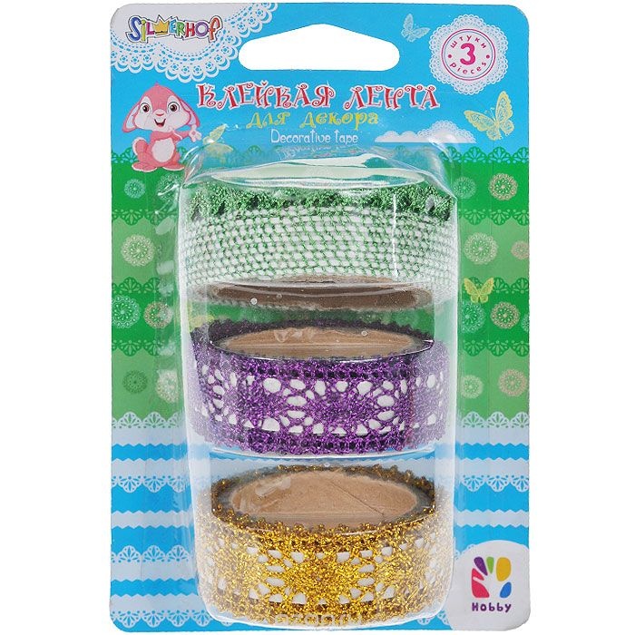 Набор декоративной клейкой ленты Silwerhof Hobby, тканевая, 3 шт