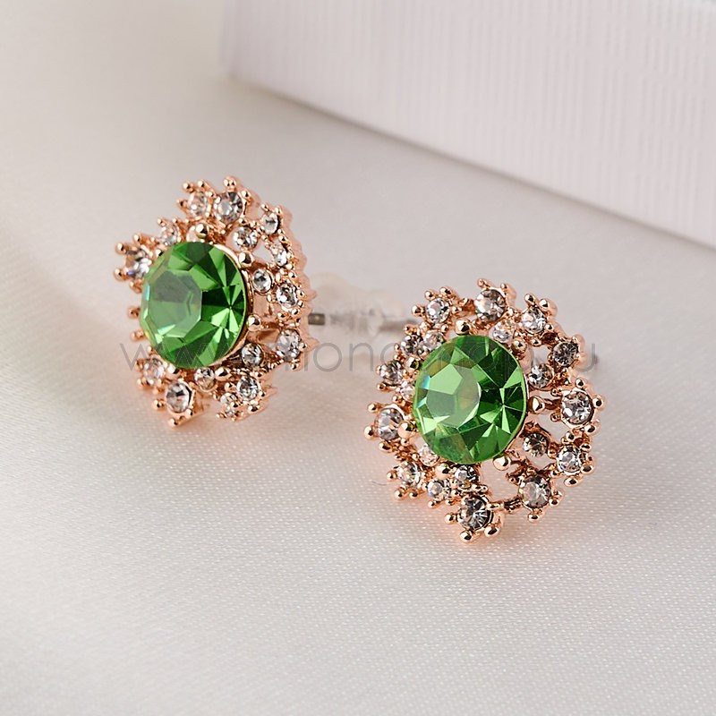 Серьги с зелеными камнями Swarovski Цветы одуванчика