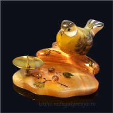 Подсвечник из селенита Синица 110*110*80 мм