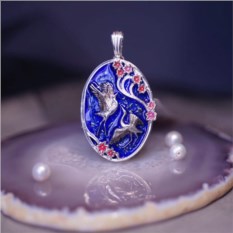 Серебряный открывающийся кулон/медальон Журавль с фото