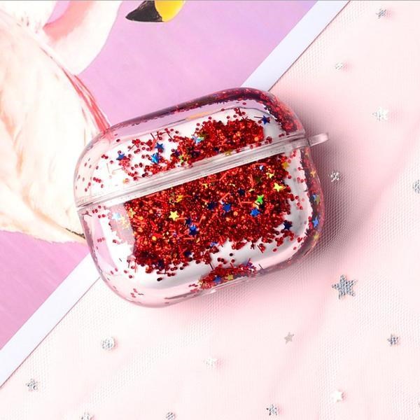 Чехол с карабином Glitter Sand для AirPods Pro (Красный)