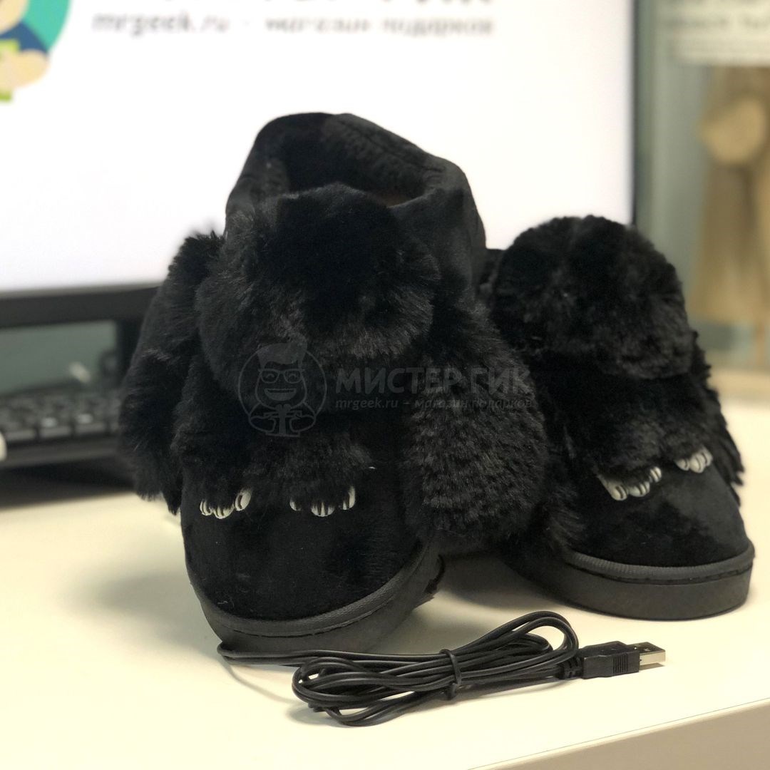 Тапочки с подогревом от USB Черные кролики