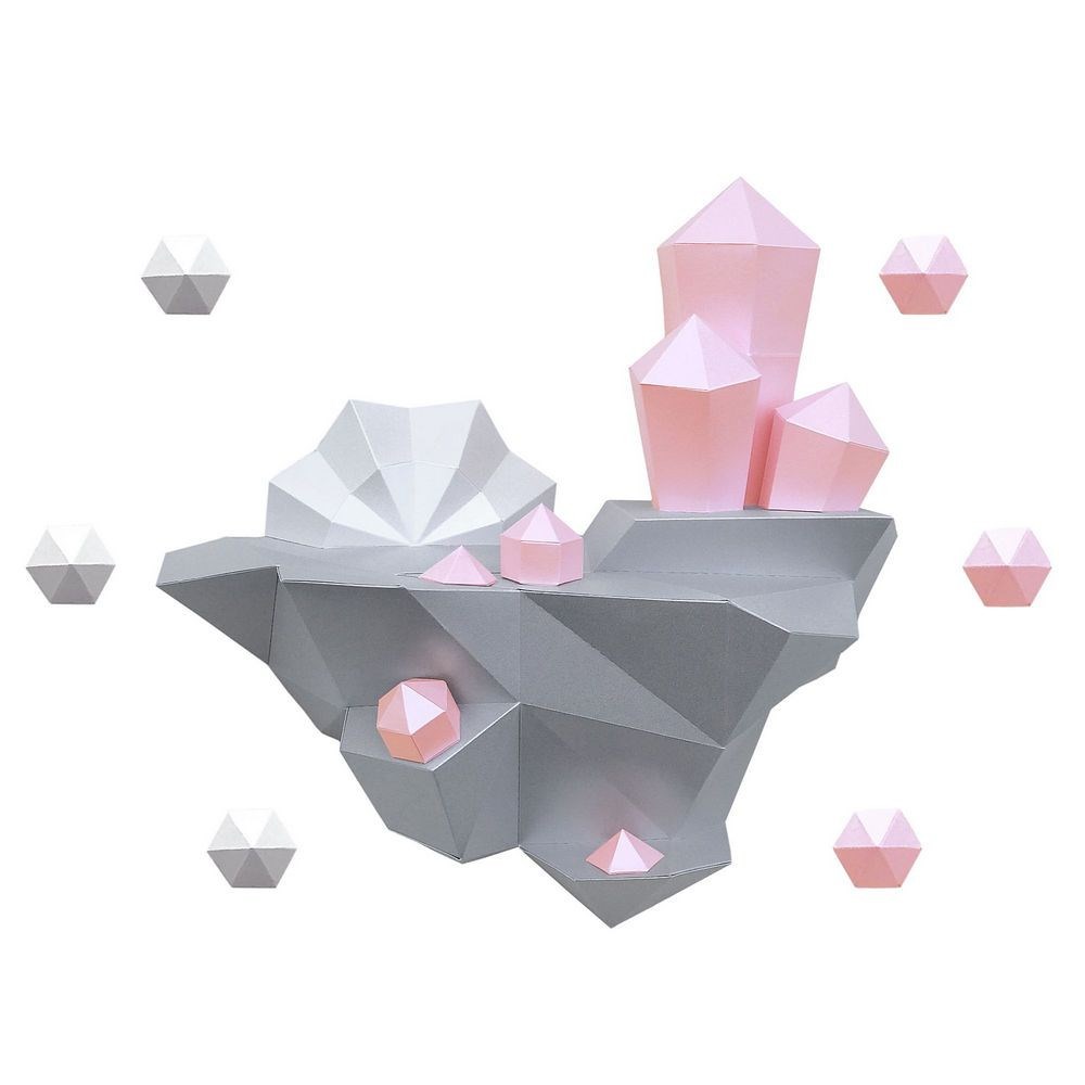 3D-модель Paperraz ОСТРОВ С КРИСТАЛЛАМИ (розовый)