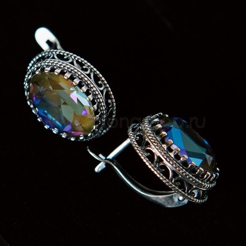 Серьги «Винтаж» с синими кристаллами-хамелеонами Swarovski