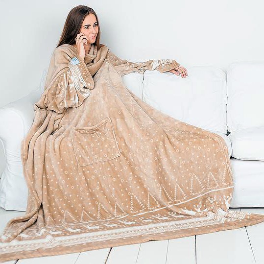 Плед с рукавами Sleepy New Year Beige