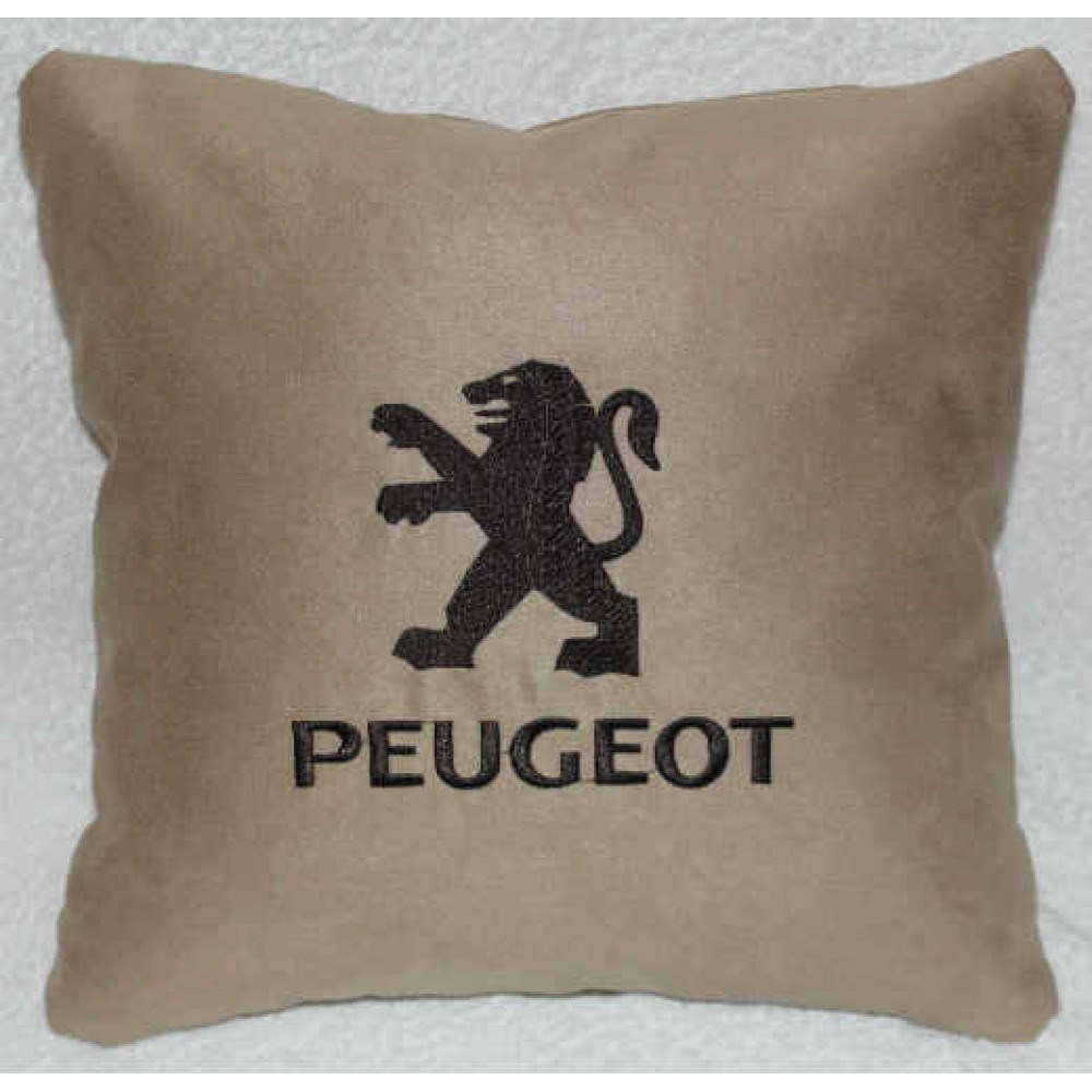 Бежевая подушка с темно-коричневой вышивкой Peugeot