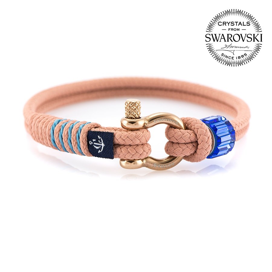 Женский персиковый браслет с синим камнем Swarovski № 7249