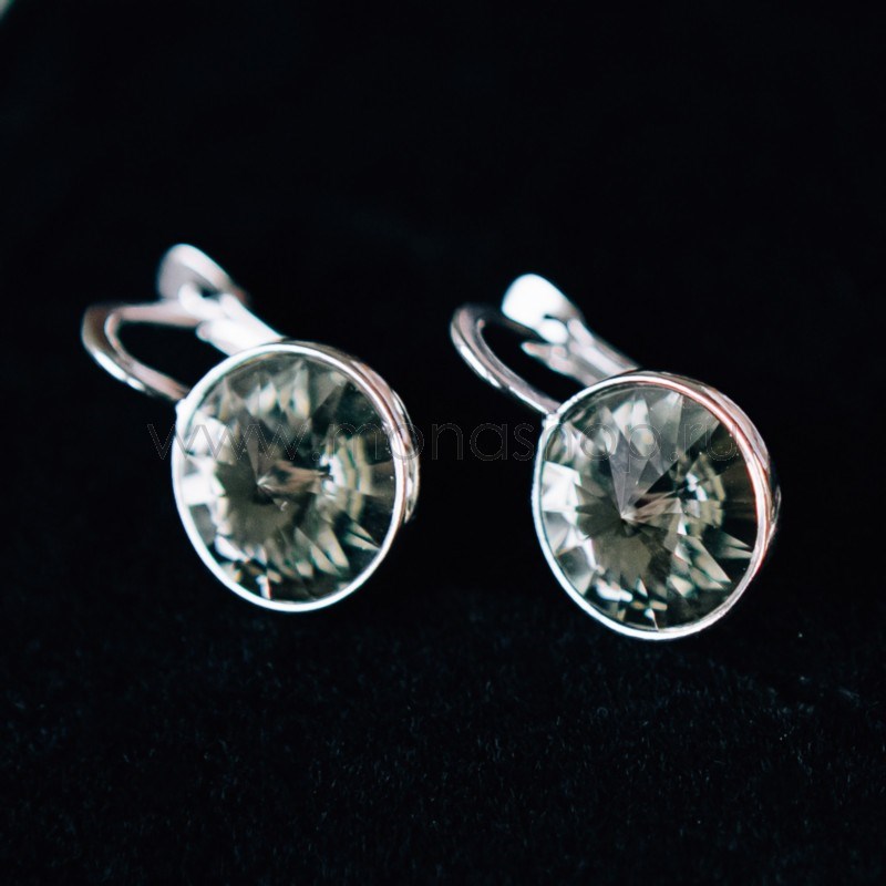 Серьги Чародейка с серыми кристаллами Swarovski